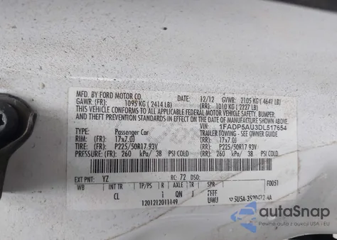 2013 Ford C-Max Hybrid Se z USA, uszkodzony, nr VIN 1FADP5AU3DL517654